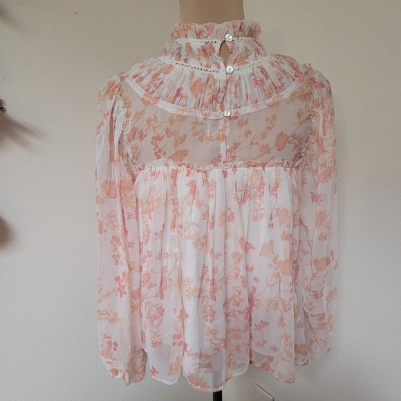 French Connection White and Orange Floral High Neck Blouse - Picture 5 of 5